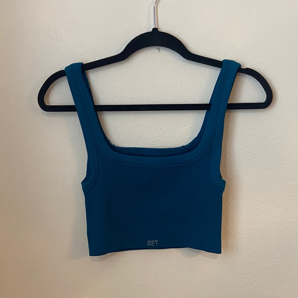 SET Active Box Tank Sports Bra Blue Womens Large